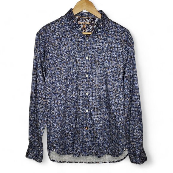 Luchiano Visconti Mens Black Wavy Geo Pattern Long Sleeve Button Down Shirt L - Picture 2 of 13